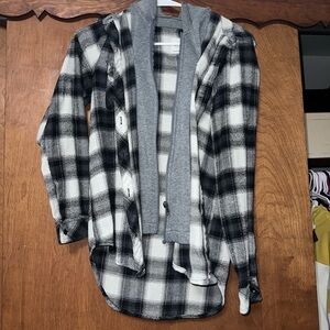 Ci Sono Monochrome Plaid Shirt with Hood